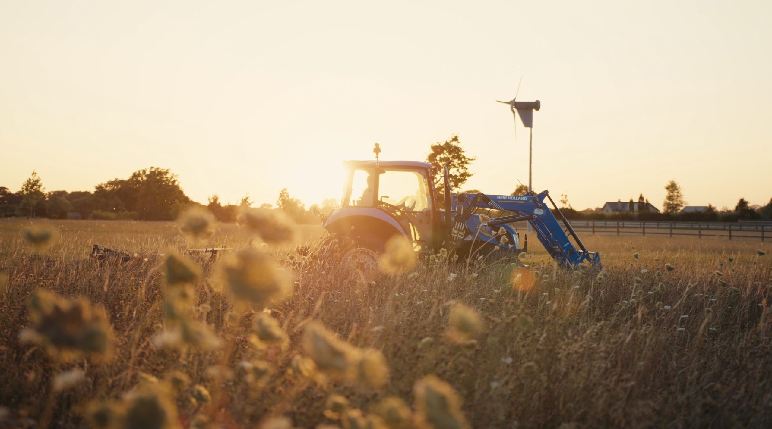 Tractor tending to off-site BNG units at Hope Hall Stud during the heatwaves.